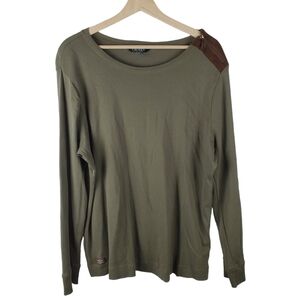 Lauren Ralph Lauren Tshirt Womens XL Green Faux Suede Zip Shoulder Equestrian‎